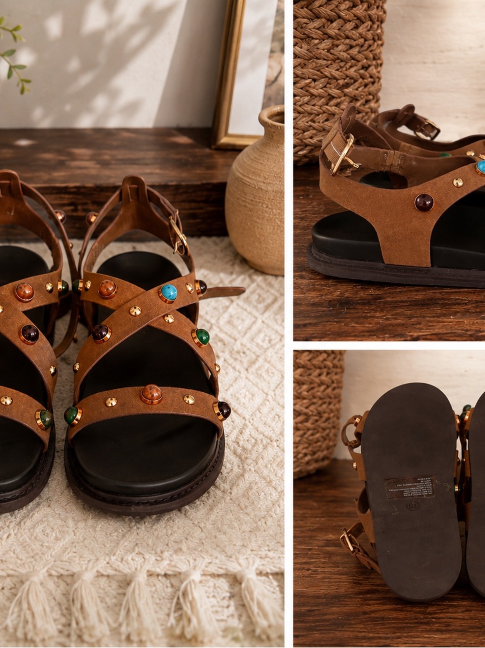 Universal Thread Brown Suede Studded Multicolor Gem Sandals
